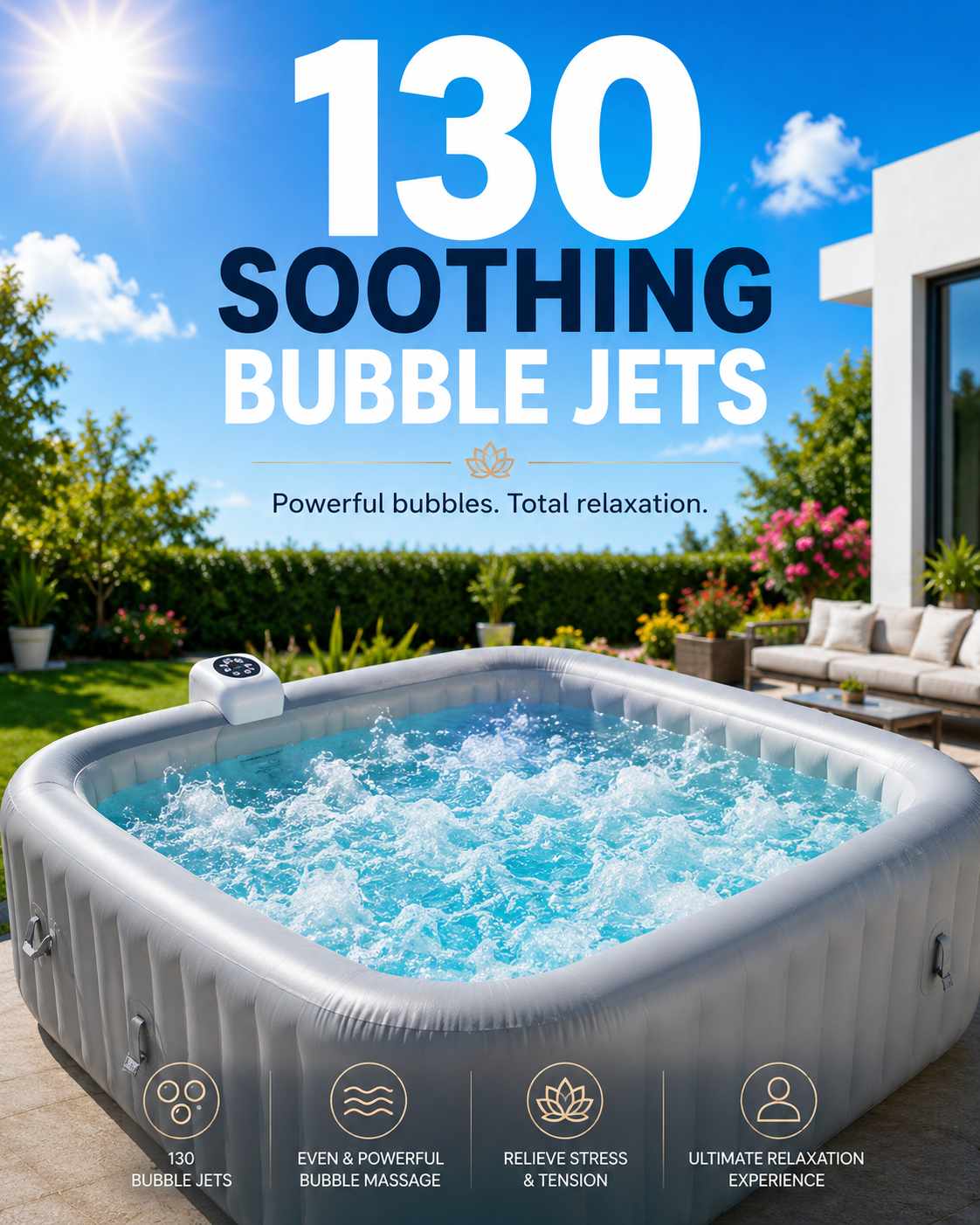 Inflatable Hot Tub Spa – 4–6 People, 130 Bubble Jets