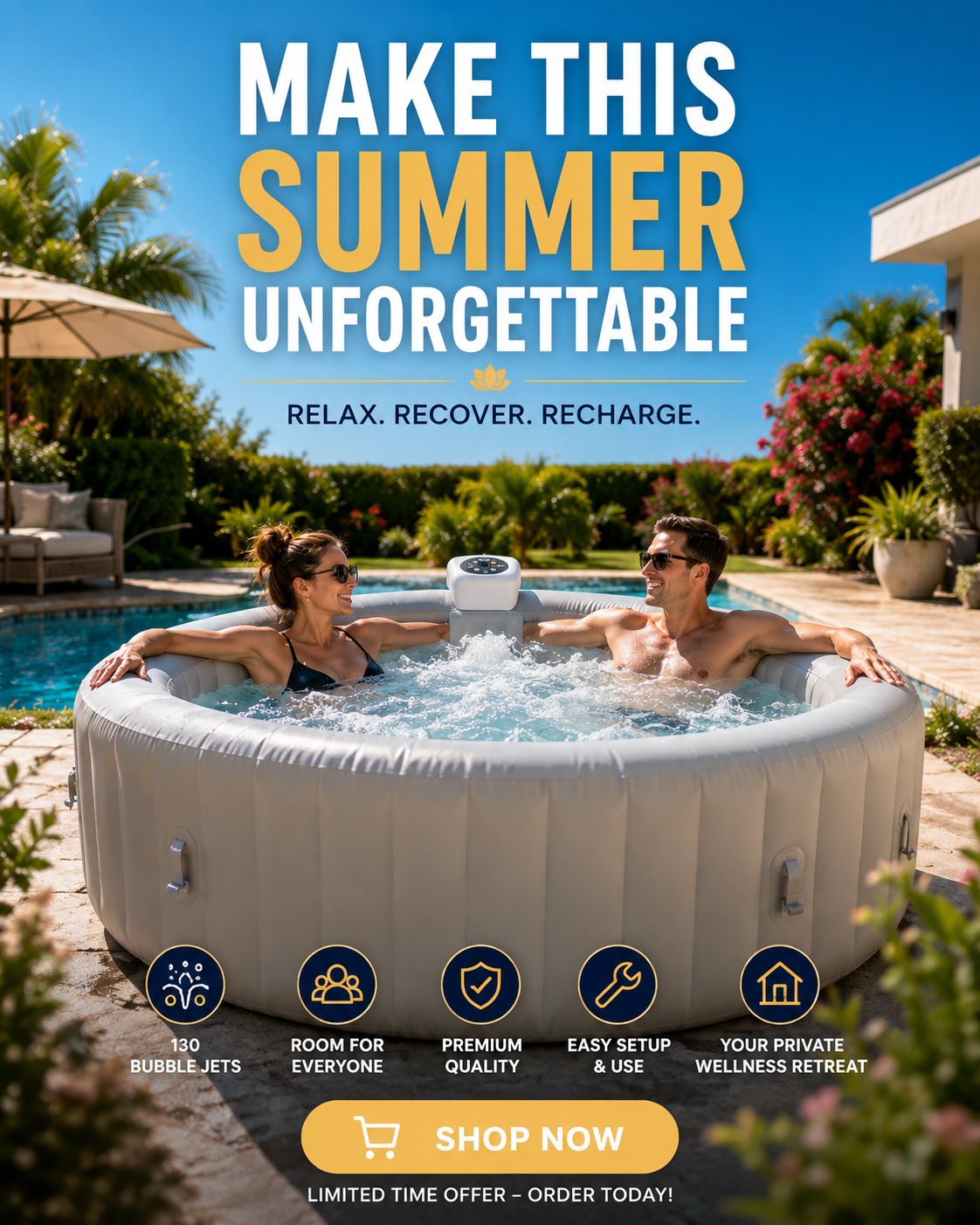 Inflatable Hot Tub Spa – 4–6 People, 130 Bubble Jets